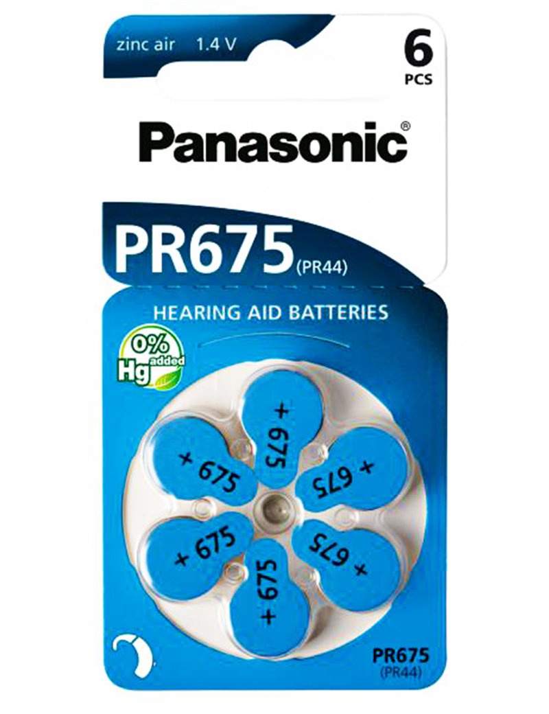 PANASONIC μπαταρίες ακουστικών βαρηκοΐας PR675, mercury free, 1.4V, 6τμχ