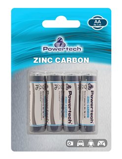 POWERTECH Zinc Carbon batteries PT-949, AA R6 1.5V, 4pcs