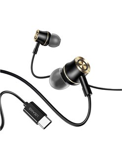 USAMS earphones με μικρόφωνο US-SJ482, Type-C, 10mm, 1.2m, μαύρα