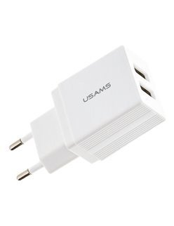 USAMS wall charger T24 US-CC090, 2x USB, 2.1A, white