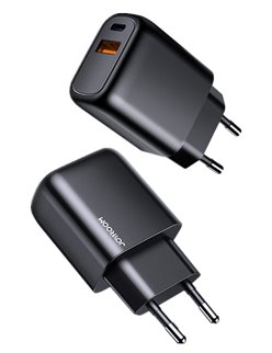 JOYROOM φορτιστής τοίχου L-QP204, USB + Type-C, 3A, μαύρος