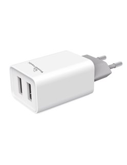 POWERTECH Wall charger PT-778, 2x USB, 2.1A, white