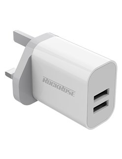 ROCKROSE wall charger for UK socket Casa A2, 2x USB, 2.4A 12W, white