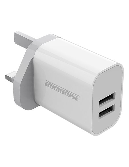 ROCKROSE φορτιστής τοίχου για πρίζα UK Casa A2, 2x USB, 2.4A 12W, λευκός